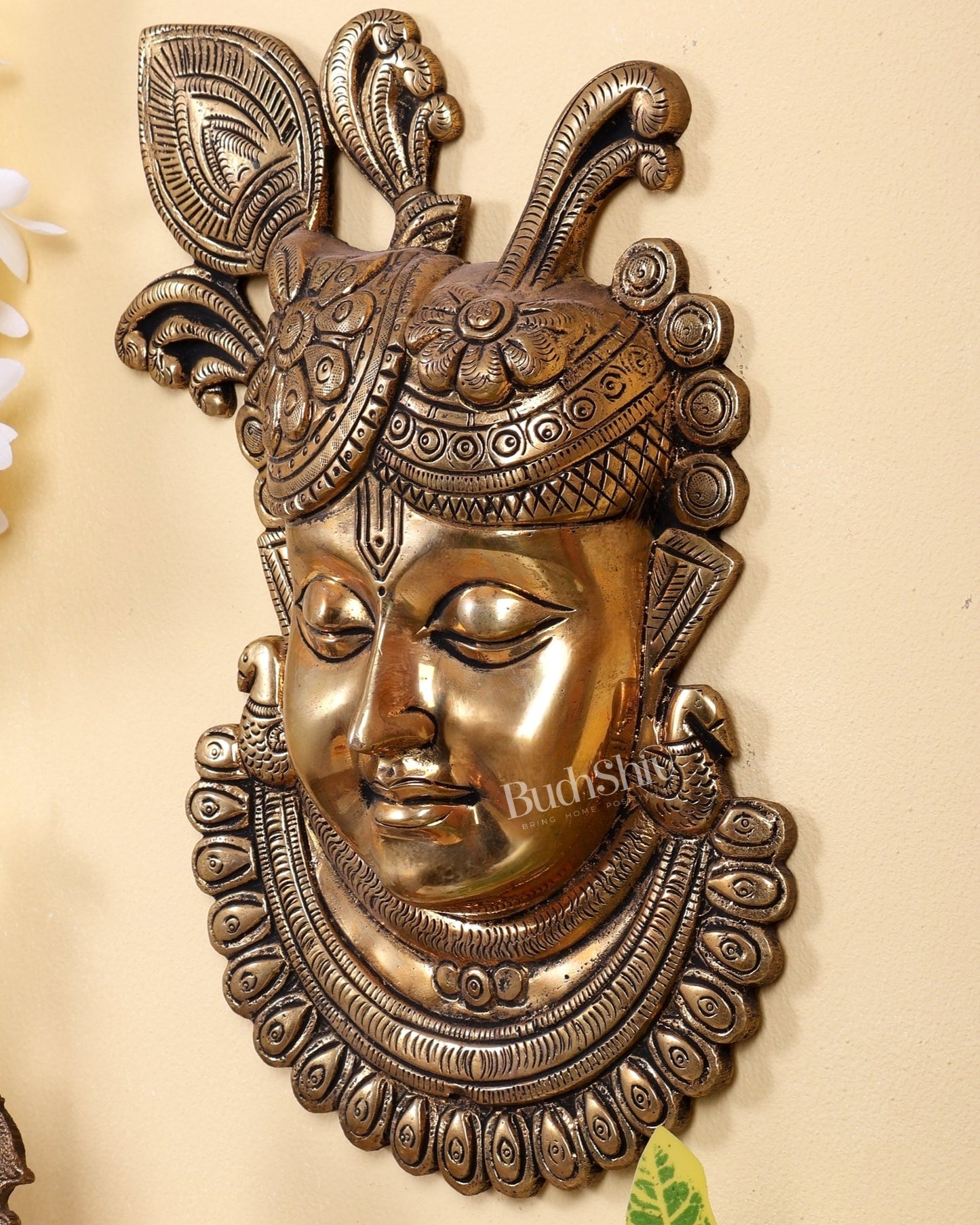 Brass Shrinath Ji Face Wall Hanging – 10 Inch - Budhshiv.com