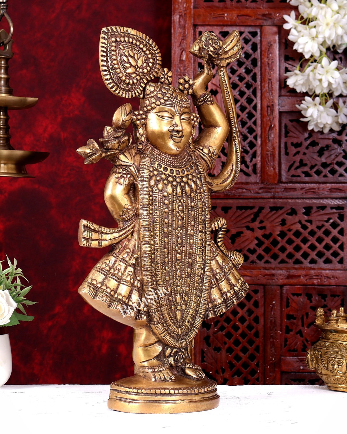 Brass Shrinath Ji Statue — Nathdwara Depiction, Shree Nath Ji Idol 18 inch - Budhshiv.com