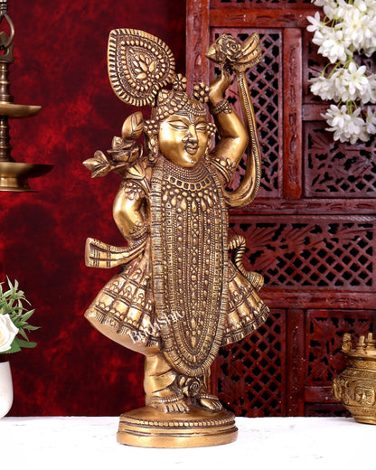 Brass Shrinath Ji Statue — Nathdwara Depiction, Shree Nath Ji Idol 18 inch - Budhshiv.com