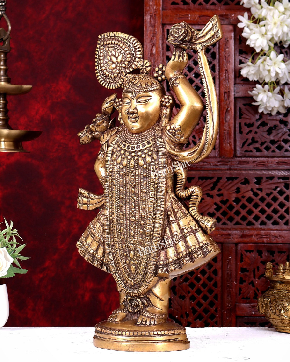 Brass Shrinath Ji Statue — Nathdwara Depiction, Shree Nath Ji Idol 18 inch - Budhshiv.com