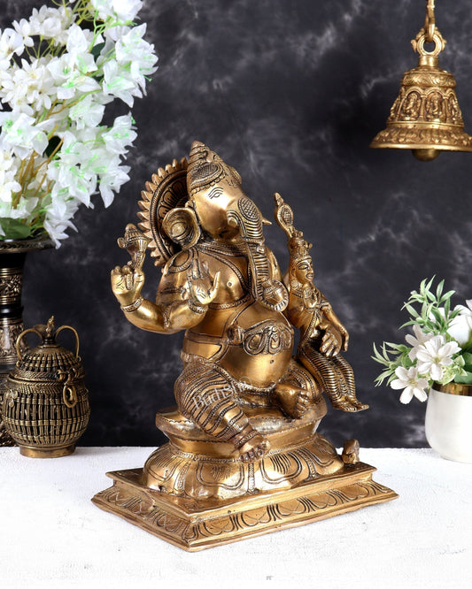 Brass Siddhi Ganesha Statue – Unique Vintage Handcrafted Divine Sculpture 13 inch - Budhshiv.com