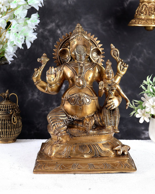 Brass Siddhi Ganesha Statue – Unique Vintage Handcrafted Divine Sculpture 13 inch - Budhshiv.com