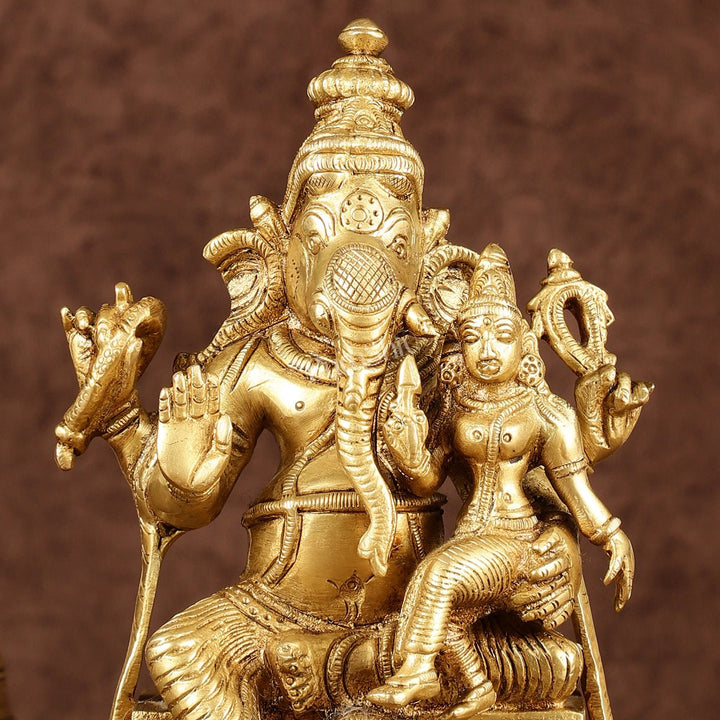 Brass Siddhi Ganesha Utchista Ganapati Murti | Height: 7 inch - Budhshiv.com