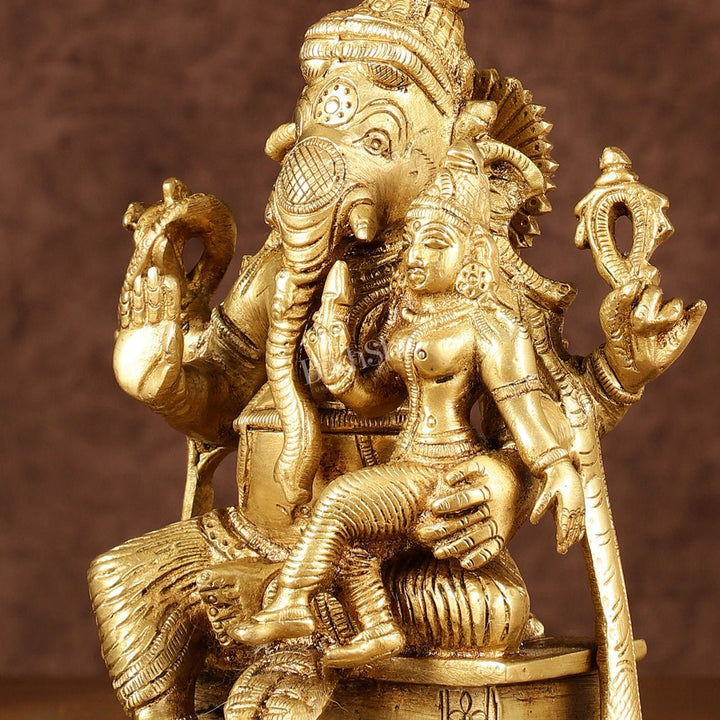 Brass Siddhi Ganesha Utchista Ganapati Murti | Height: 7 inch - Budhshiv.com