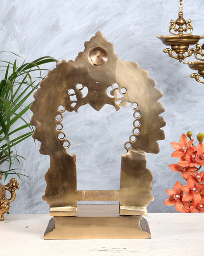 Brass Singhasan Peetha with Kirtimukha Prabhavali | Temple Throne for God Idols 16.5" - Budhshiv.com