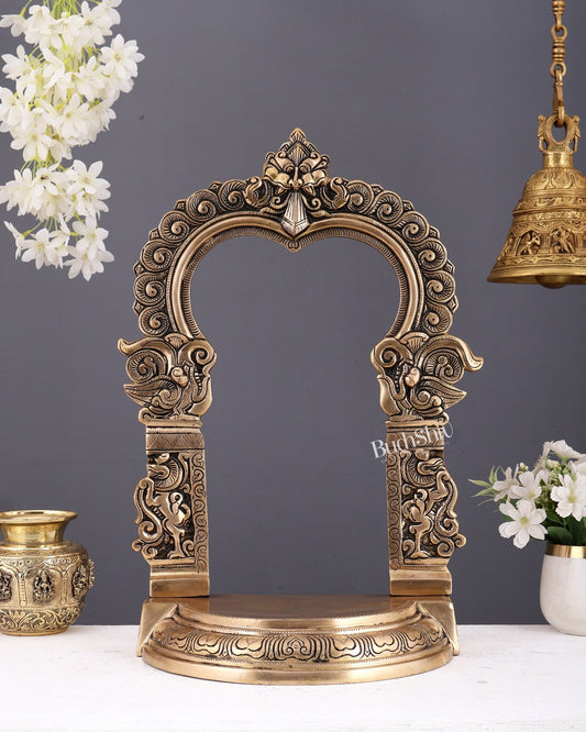 Brass Singhasan with Kirtimukha Prabhavali – Divine Peeta Chowki for God Idols (18 Inches) - Budhshiv.com