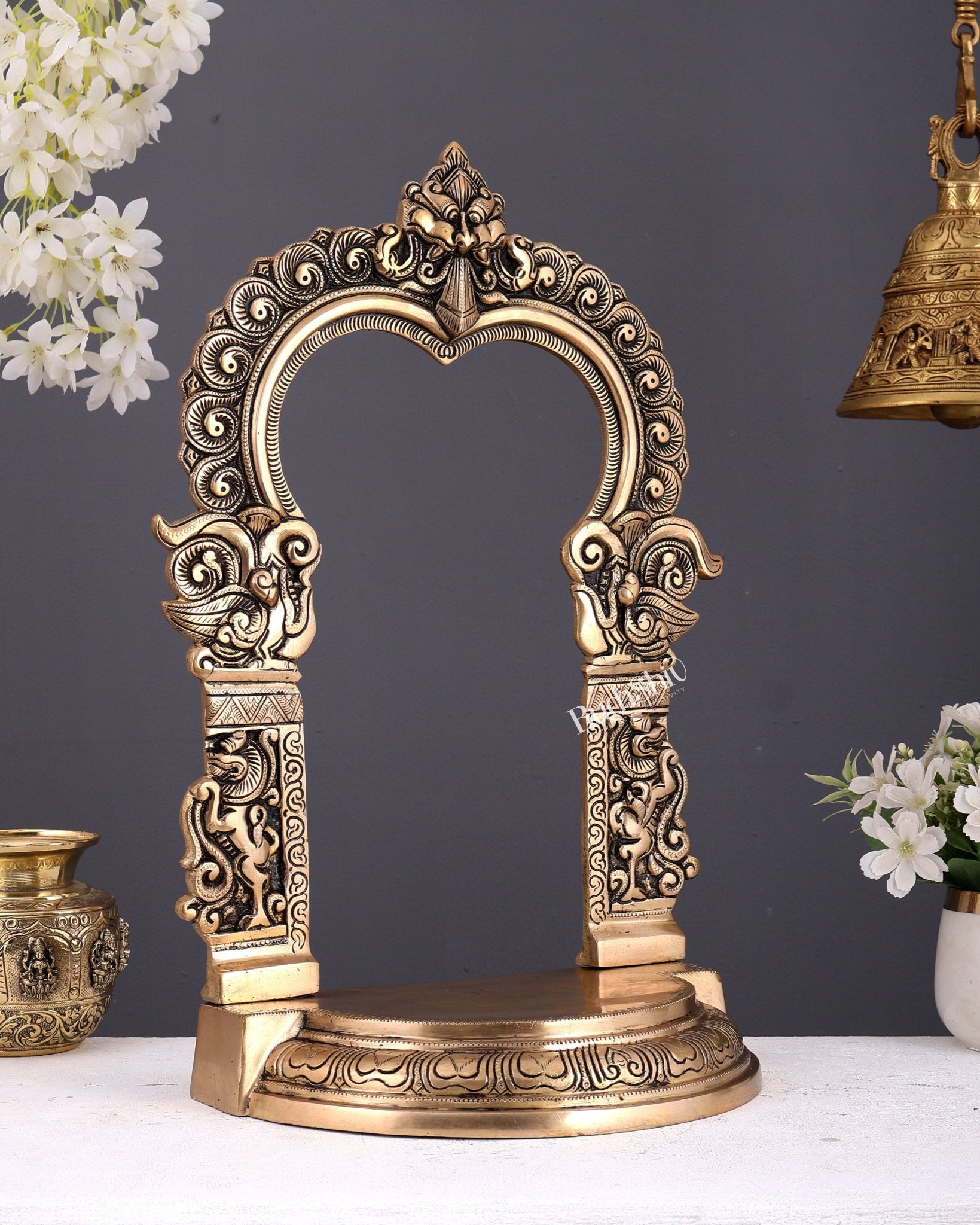 Brass Singhasan with Kirtimukha Prabhavali – Divine Peeta Chowki for God Idols (18 Inches) - Budhshiv.com