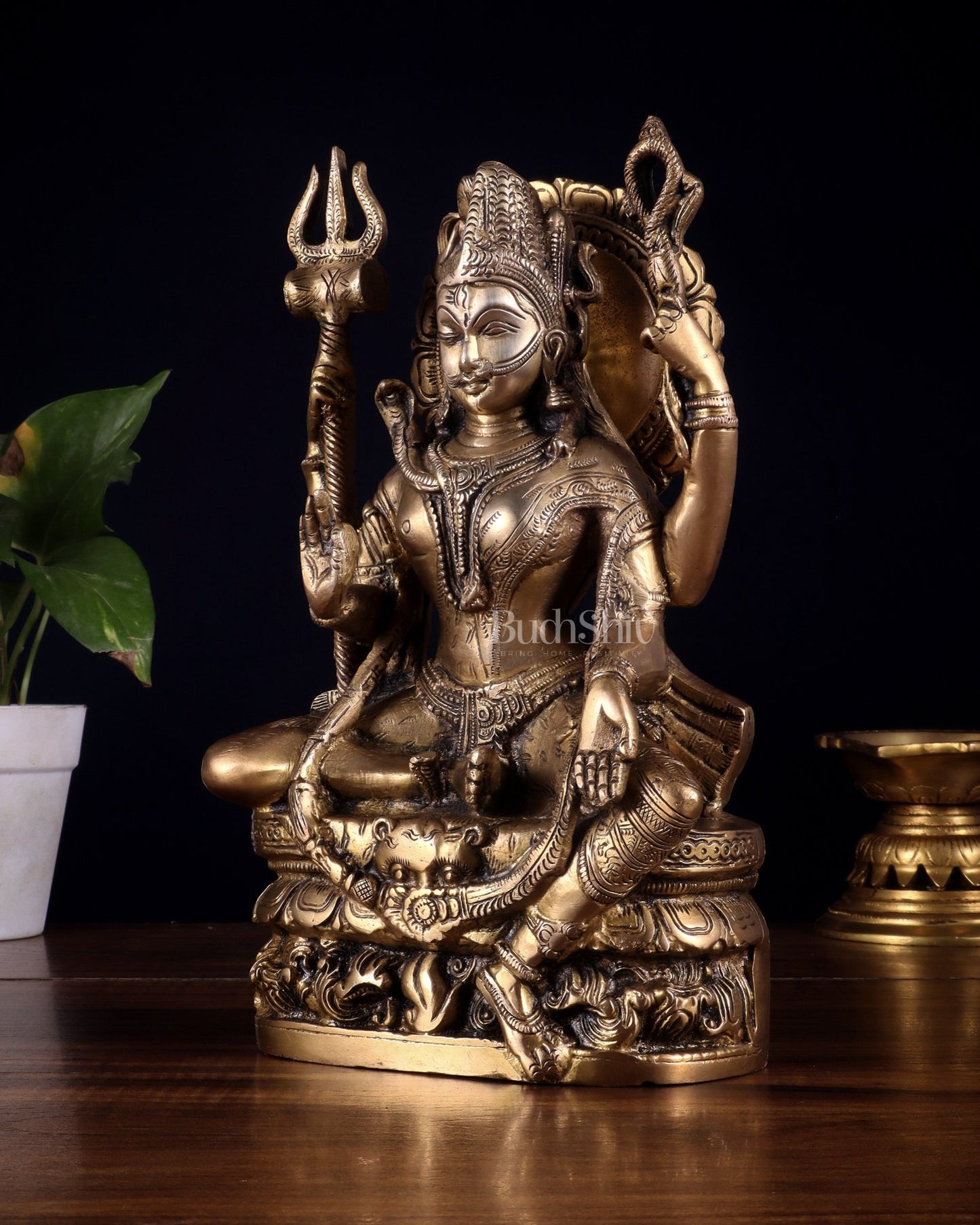 Brass sitting Ardhanarishwara Statue - 9.5 inch - Budhshiv.com