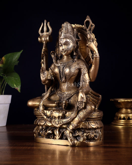 Brass sitting Ardhanarishwara Statue - 9.5 inch - Budhshiv.com