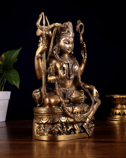 Brass sitting Ardhanarishwara Statue - 9.5 inch - Budhshiv.com