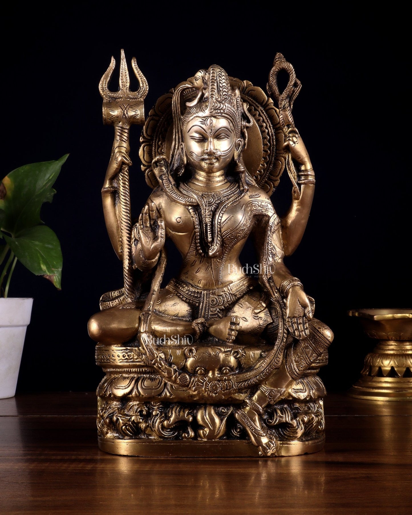 Brass sitting Ardhanarishwara Statue - 9.5 inch - Budhshiv.com