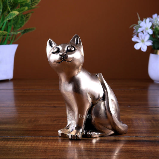 Brass Sitting Cat Statue | Vastu Decorative Showpiece - Budhshiv.com