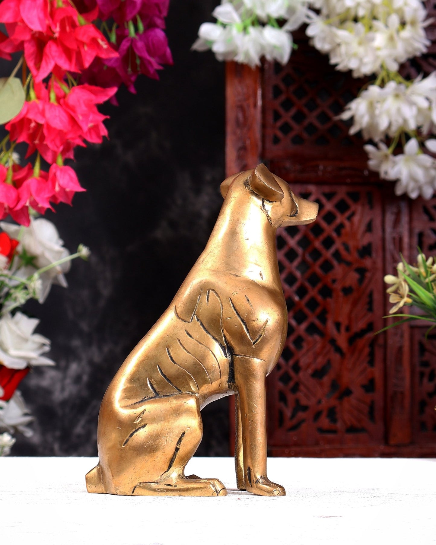 Brass Sitting Dog Statue | Vastu Approved Decorative Showpiece 7 inch - Budhshiv.com