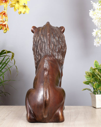Brass Sitting Lion Large Statue – Antique Tone 23 inch - Budhshiv.com