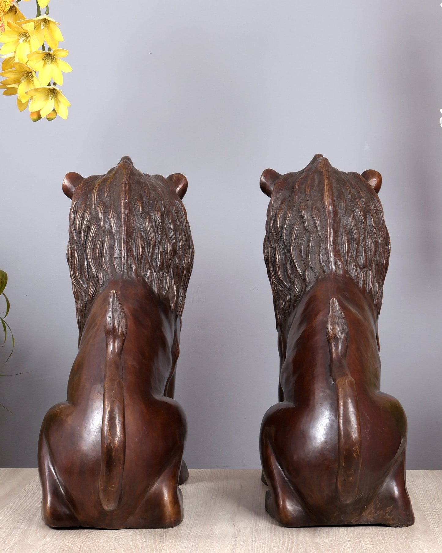 Brass Sitting Lion Large Statue pair – Antique Tone 23 inch - Budhshiv.com