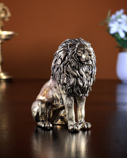 Brass Sitting Lion Mini Idol | Superfine 3 inch - Budhshiv.com