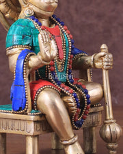 Brass Sitting Lord Hanuman Statue - 6 Inch meenakari - Budhshiv.com