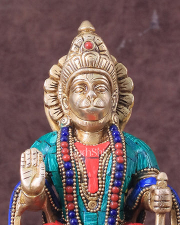 Brass Sitting Lord Hanuman Statue - 6 Inch meenakari - Budhshiv.com