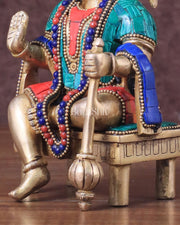 Brass Sitting Lord Hanuman Statue - 6 Inch meenakari - Budhshiv.com