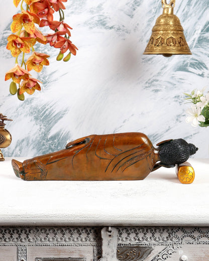 Brass Sleeping Buddha Statue – Double Chola Tone Peaceful Reclining Sculpture (13 Inches) - Budhshiv.com