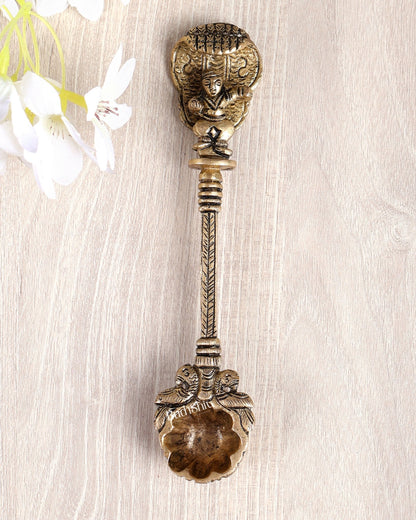 Brass Small Dancing Bala Krishna Gopal Hawan Spoon – Floral Bowl Sruva for Yagya (6 Inches) - Budhshiv.com