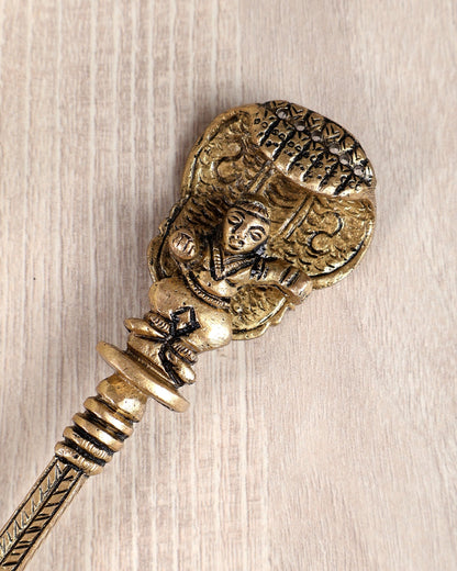 Brass Small Dancing Bala Krishna Gopal Hawan Spoon – Floral Bowl Sruva for Yagya (6 Inches) - Budhshiv.com
