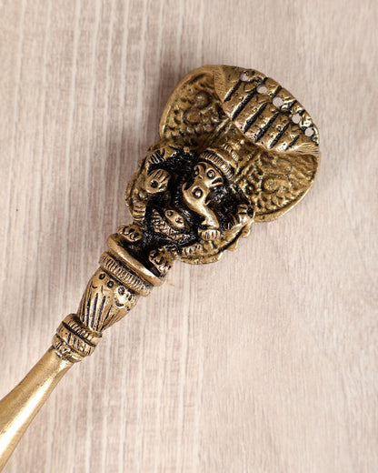 Brass Small Ganesha with Sheshanaag Design Hawan Spoon – Sruva Offering Ladle for Yagya (6 Inches) - Budhshiv.com