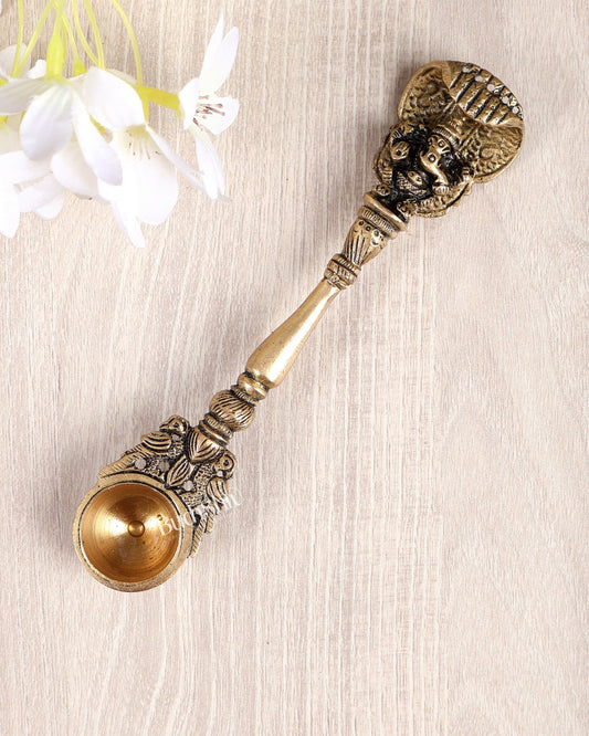 Brass Small Ganesha with Sheshanaag Design Hawan Spoon – Sruva Offering Ladle for Yagya (6 Inches) - Budhshiv.com