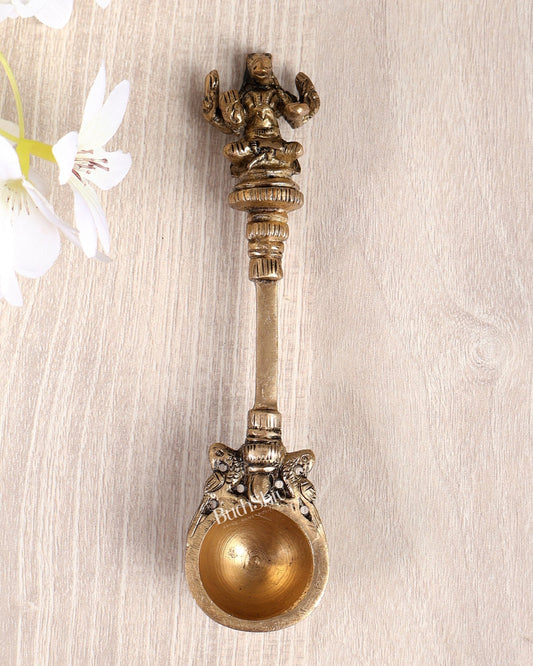 Brass Small Hayagreevar Avatar Hawan Spoon – Sruva Offering Ladle for Yagya (6 Inches) - Budhshiv.com