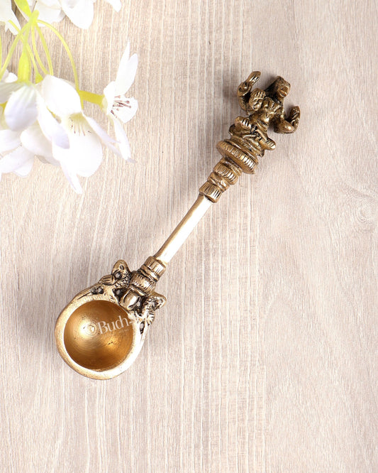 Brass Small Hayagreevar Avatar Hawan Spoon – Sruva Offering Ladle for Yagya (6 Inches) - Budhshiv.com