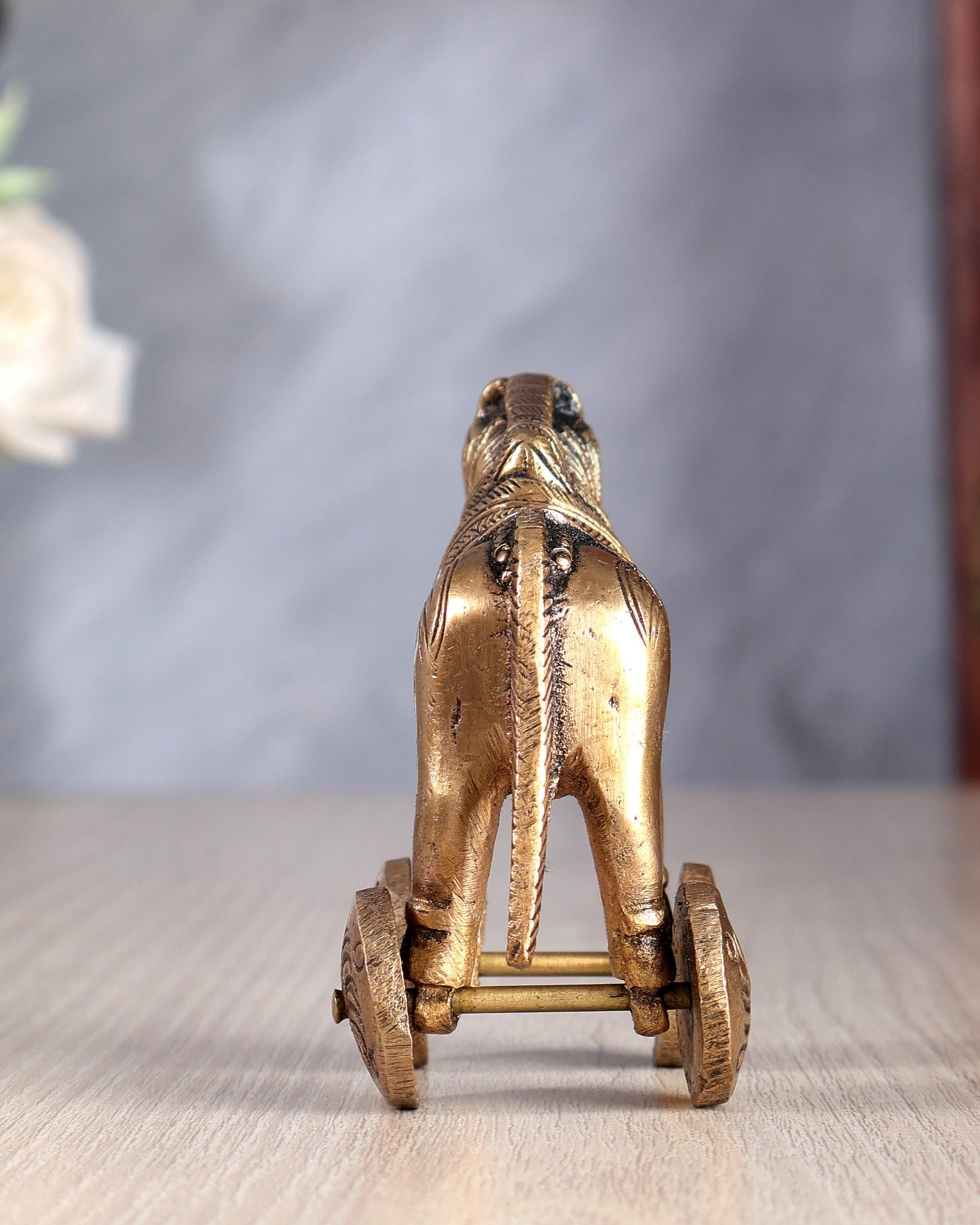 Brass Small Horse with Wheels – Traditional Showpiece & Ancient Toy 3.5 inch - Budhshiv.com