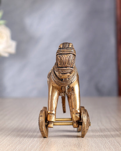 Brass Small Horse with Wheels – Traditional Showpiece & Ancient Toy 3.5 inch - Budhshiv.com