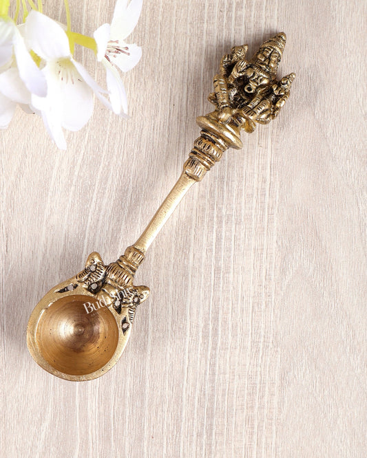 Brass Small Lakshmi Narasimha Swamy Hawan Spoon – Sruva Offering Ladle for Yagya (6 Inches) - Budhshiv.com
