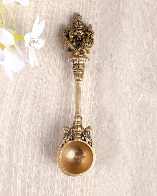 Brass Small Lakshmi Narasimha Swamy Hawan Spoon – Sruva Offering Ladle for Yagya (6 Inches) - Budhshiv.com