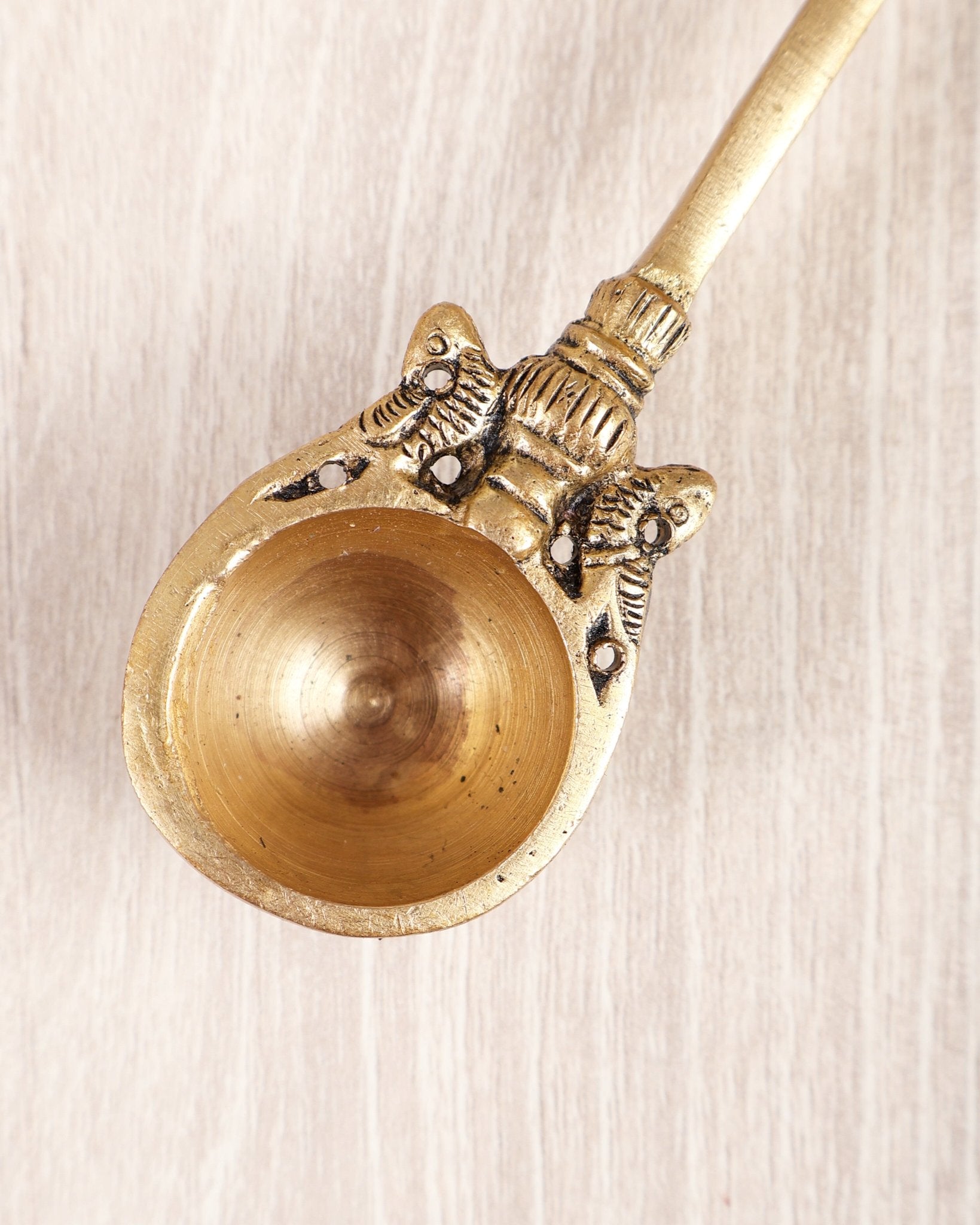 Brass Small Lakshmi Narasimha Swamy Hawan Spoon – Sruva Offering Ladle for Yagya (6 Inches) - Budhshiv.com
