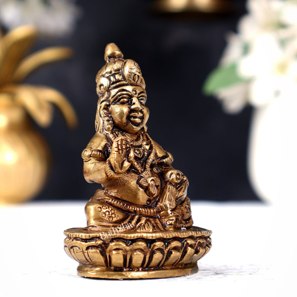 Brass Small Lord Kubera Idol - 3" Height - Budhshiv.com