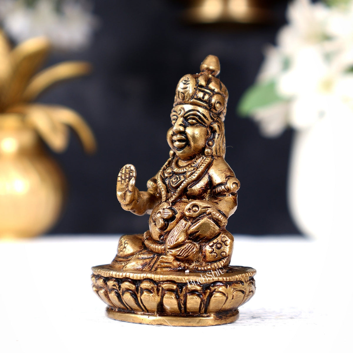 Brass Small Lord Kubera Idol - 3" Height - Budhshiv.com