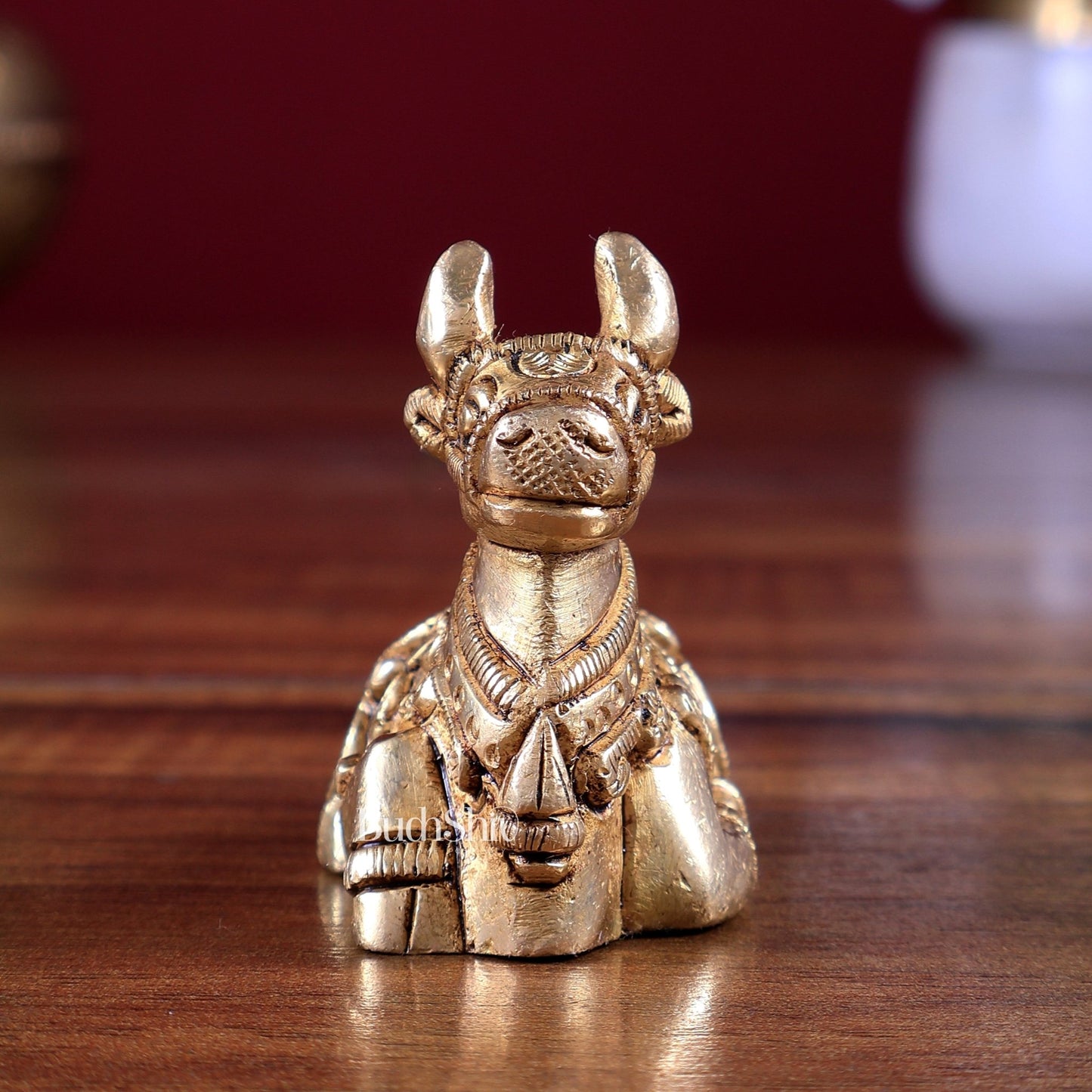 Brass Small Nandi Statue – Mini Devotional Sculpture 2 inch - Budhshiv.com