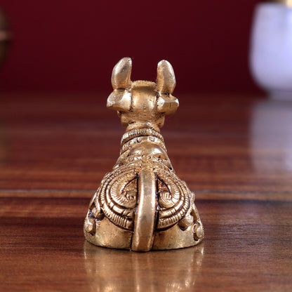 Brass Small Nandi Statue – Mini Devotional Sculpture 2 inch - Budhshiv.com