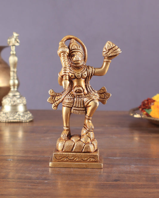 Brass Small Sanjeevani Mountain Hanuman Idol 4.5 inch - Budhshiv.com