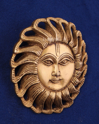 Brass Small Surya Dev Wall Hanging – Compact and Elegant Design 3.5" - Budhshiv.com