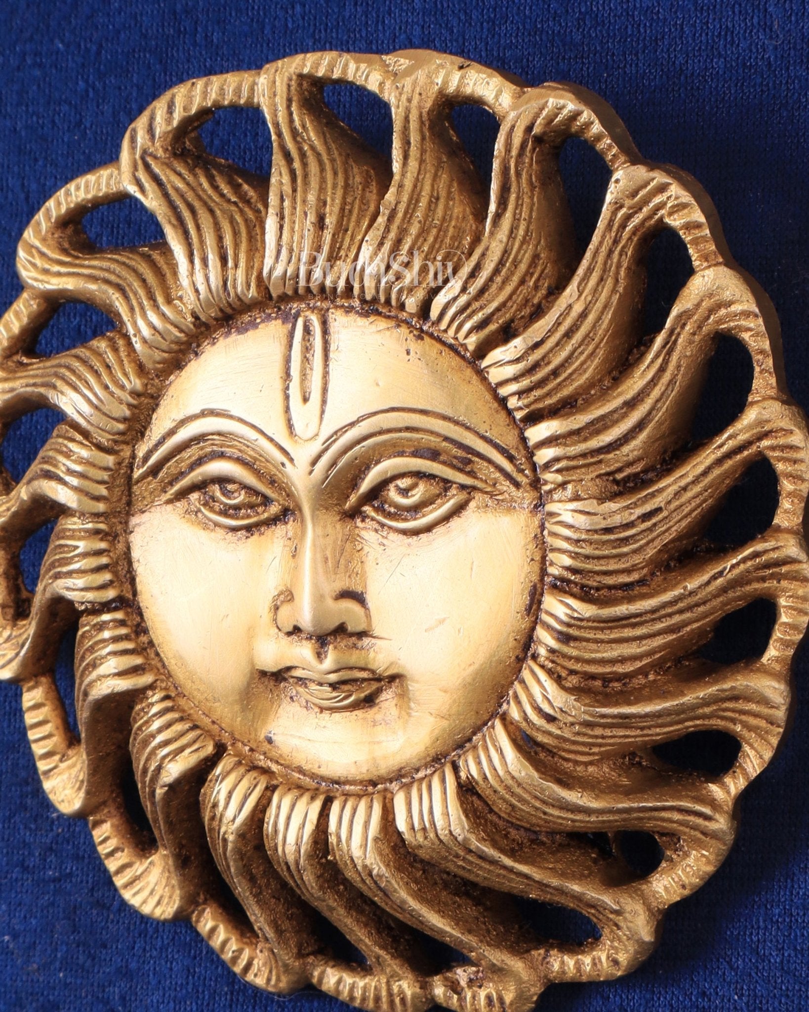 Brass Small Surya Dev Wall Hanging – Compact and Elegant Design 3.5" - Budhshiv.com