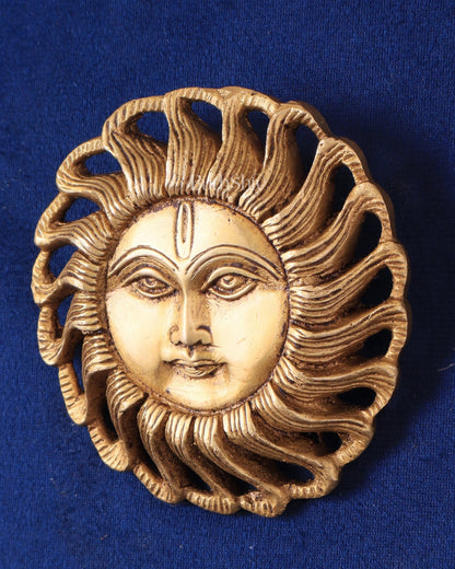 Brass Small Surya Dev Wall Hanging – Compact and Elegant Design 3.5" - Budhshiv.com