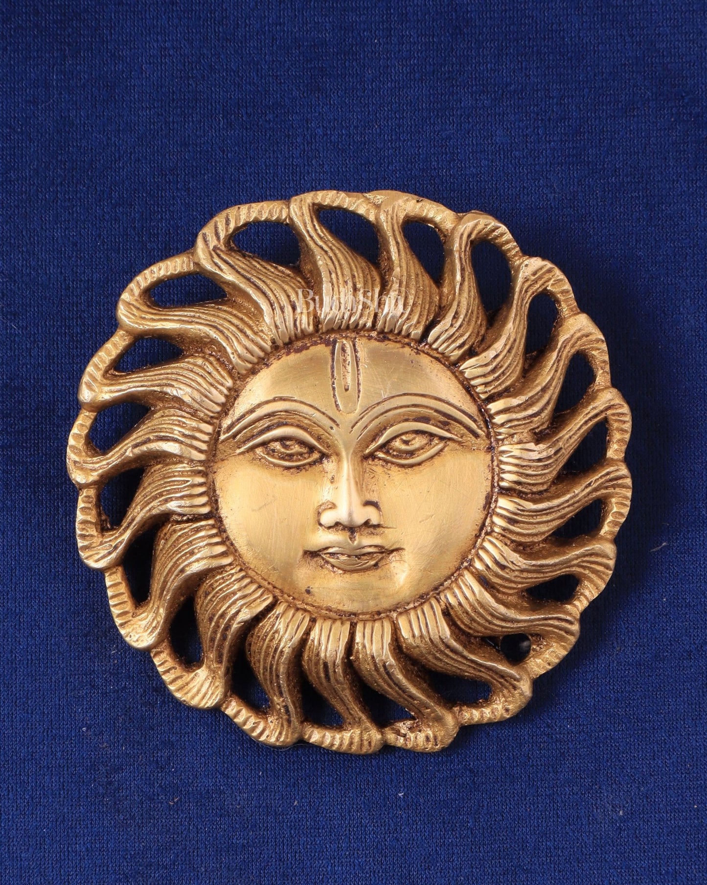 Brass Small Surya Dev Wall Hanging – Compact and Elegant Design 3.5" - Budhshiv.com