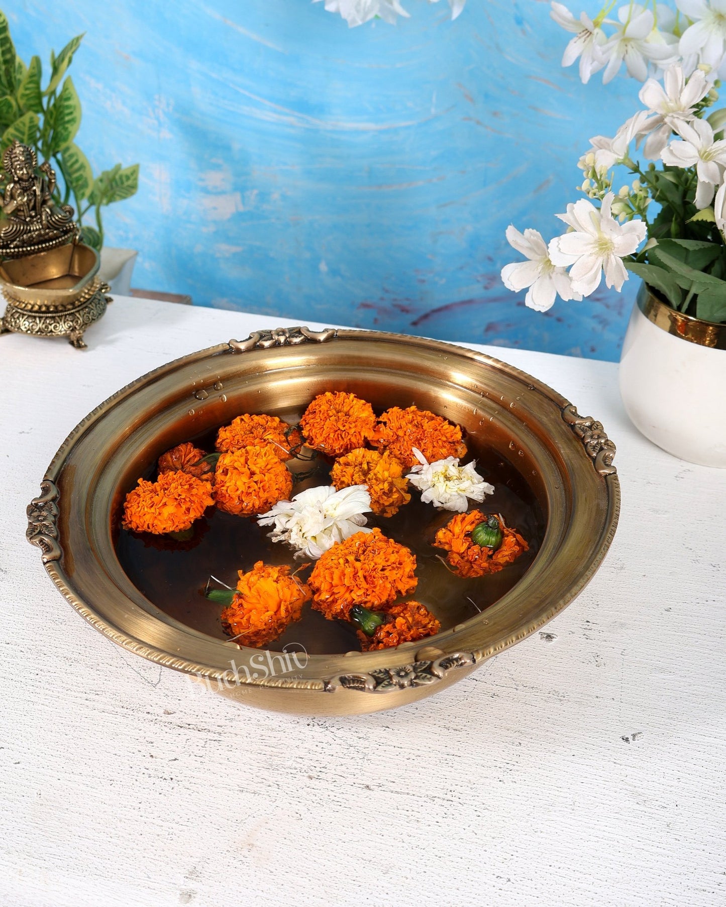 Brass Small Urli Bowl – Lightweight Matte Antique Finish Decorative Urli (9 Inches) - Budhshiv.com
