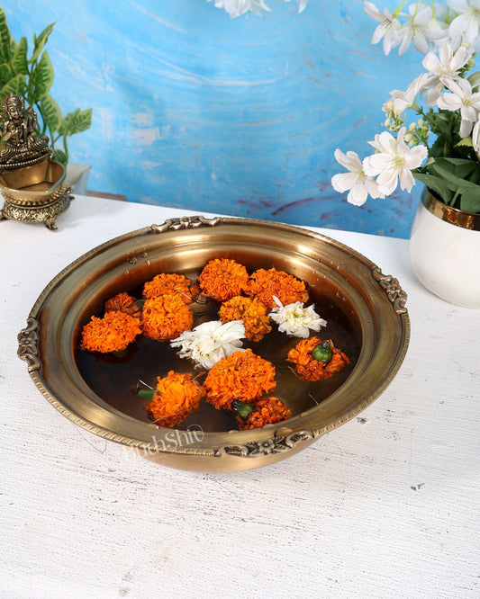 Brass Small Urli Bowl – Lightweight Matte Antique Finish Decorative Urli (9 Inches) - Budhshiv.com
