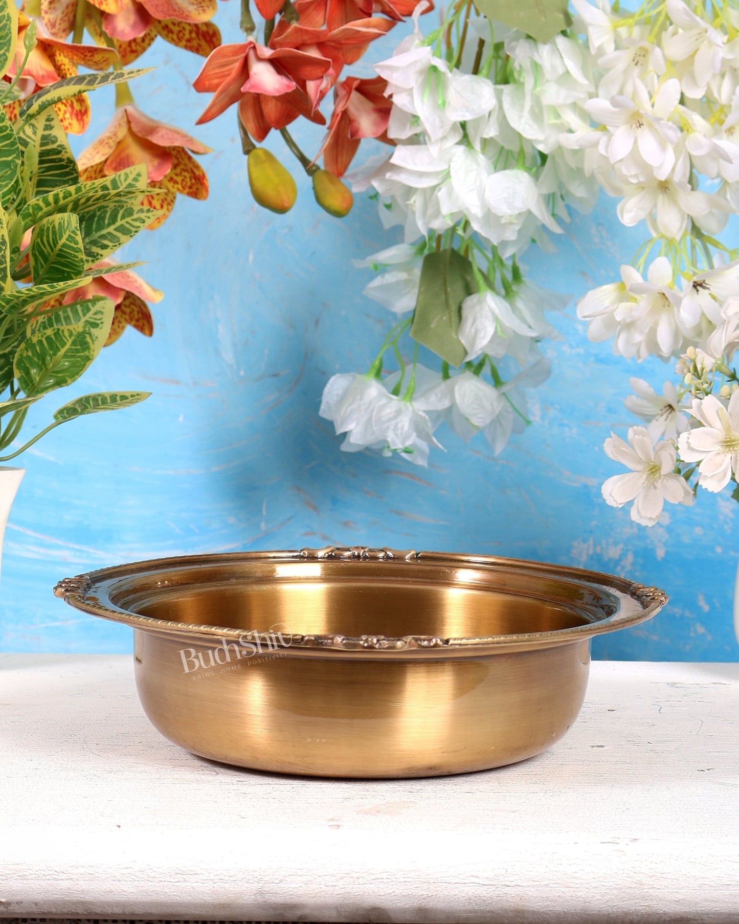 Brass Small Urli Bowl – Lightweight Matte Antique Finish Decorative Urli (9 Inches) - Budhshiv.com