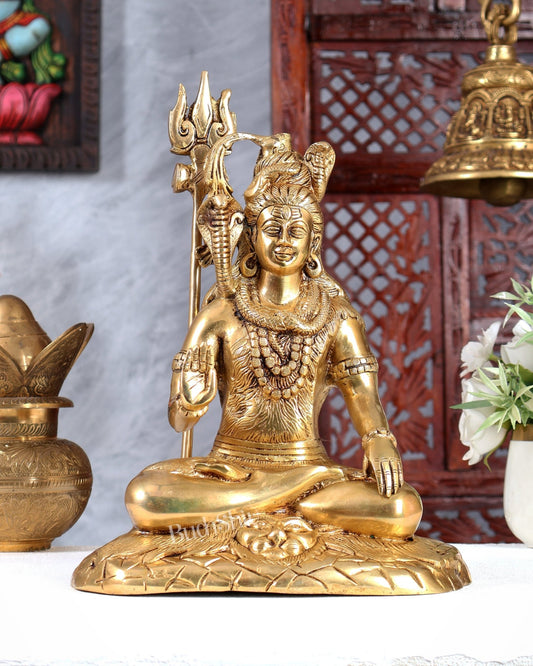 Brass Smiling Lord Shiva Blessing Statue – Premium Handcrafted Divine Sculpture 10.5 inch - Budhshiv.com