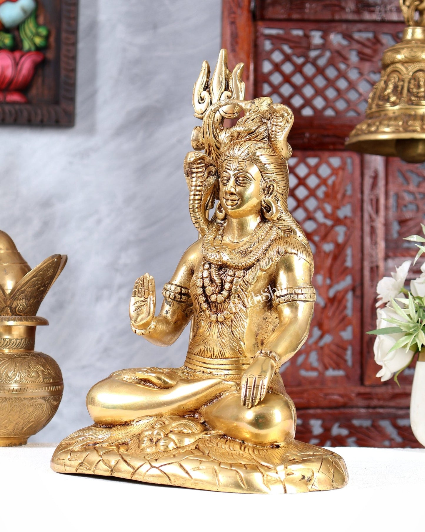 Brass Smiling Lord Shiva Blessing Statue – Premium Handcrafted Divine Sculpture 10.5 inch - Budhshiv.com