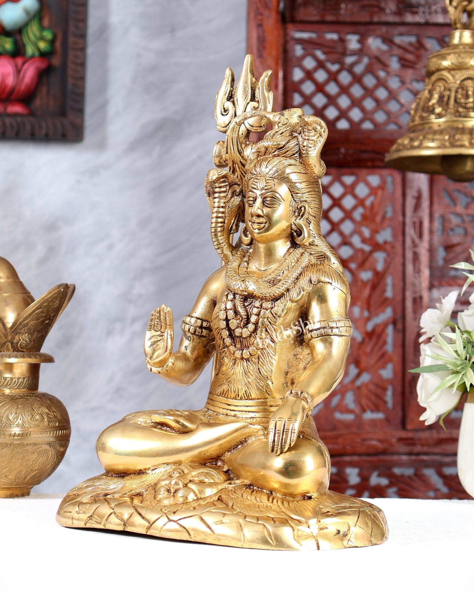 Brass Smiling Lord Shiva Blessing Statue – Premium Handcrafted Divine Sculpture 10.5 inch - Budhshiv.com